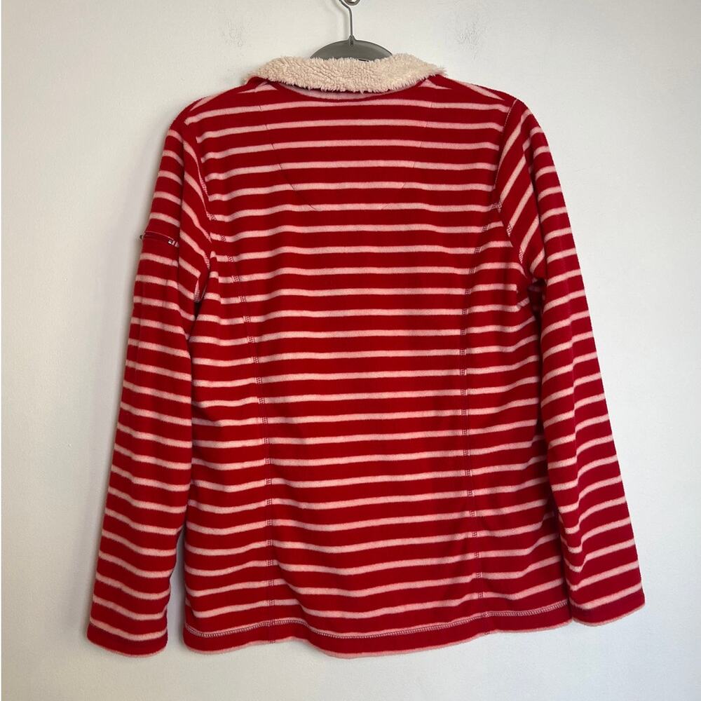 LL Bean Womens Full Zip Red White Striped Fleece Jacket Size M Outdoors Holiday - Picture 5 of 11